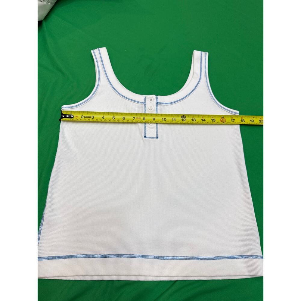 Jones New York women’s white ribbed cotton blue stitching Henley tank top L - Picture 6 of 11